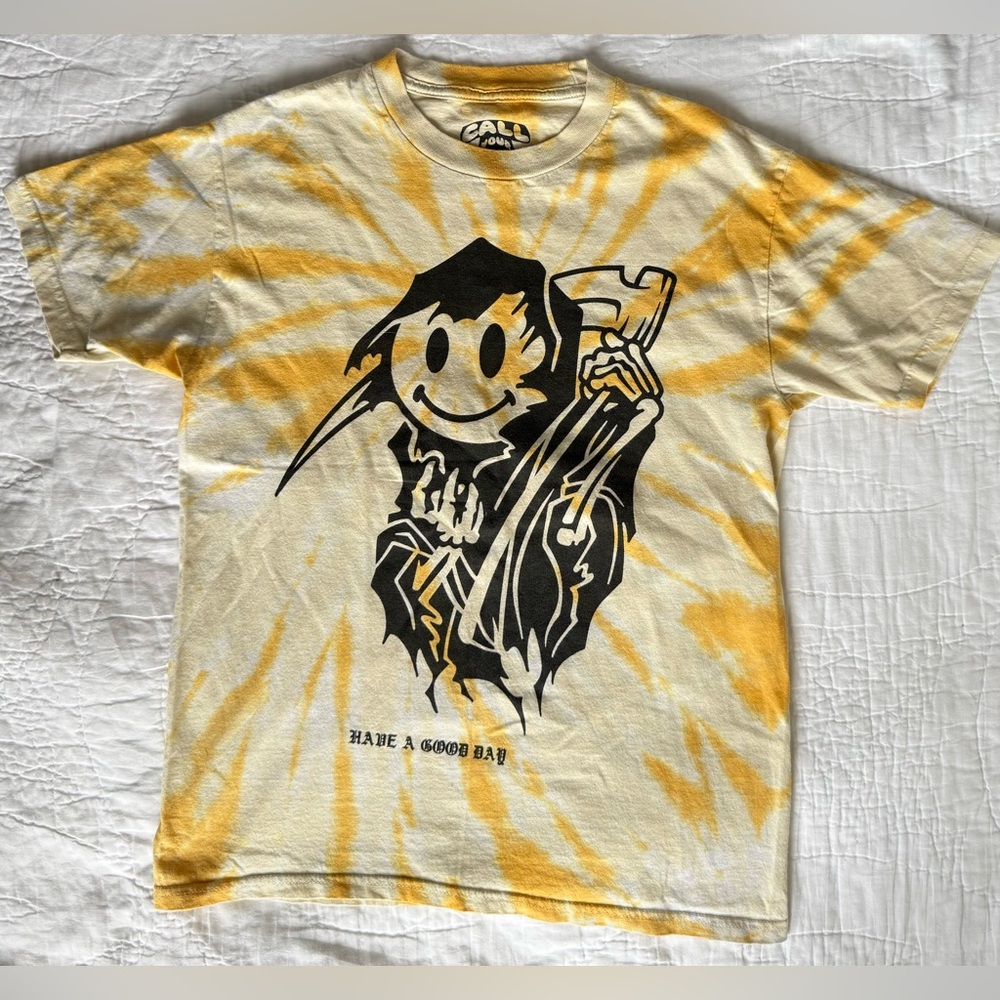 Call Your Mother Tie Dye Yellow Grim Reaper Good Day T-shirt Size Medium